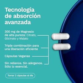Tri-Magnesium Magnesio Complex 300mg Vitaminas para Mujer y Hombre - Mezcla Pura de Malato Glicinato de Magnesio y Citrato de Magnesio - Alta Absorció