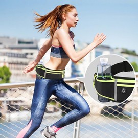 Running Belt, Hydration Waist Pack with Water Bottle Holder and Headphone Port for Men Women Waist Pouch Fanny Bag Reflective, Black, Reflective Tape (Black, 43 * 11CM)