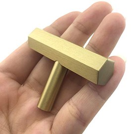 Modern Brushed Brass Hexagon Cabinet Kitchen Knobs and Pulls Gold Tbar Cupboard Drawer Dresser Door Knobs Handles 4Pack (4,Gold)