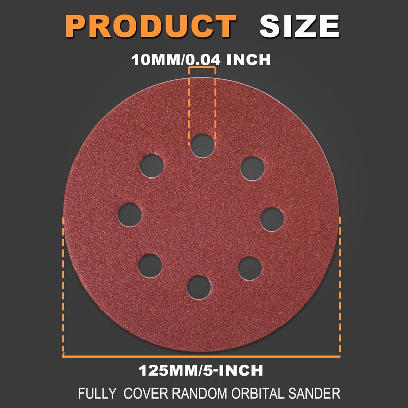 BMOTL 100Pcs 80 Grit Sanding Discs 5 Inch 8 Hole: