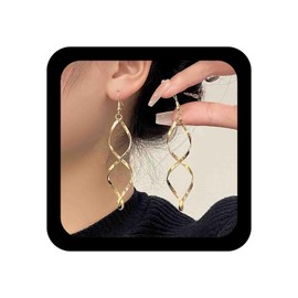 Cybche Swirl Wire Earrings Gold Curved Wire Swirl Earrings Long Swirl Wire Drop Earrings Linear Twist Dangle Earrings Twisted Spiral Hoop Drop Earrings Jewelry for Women
