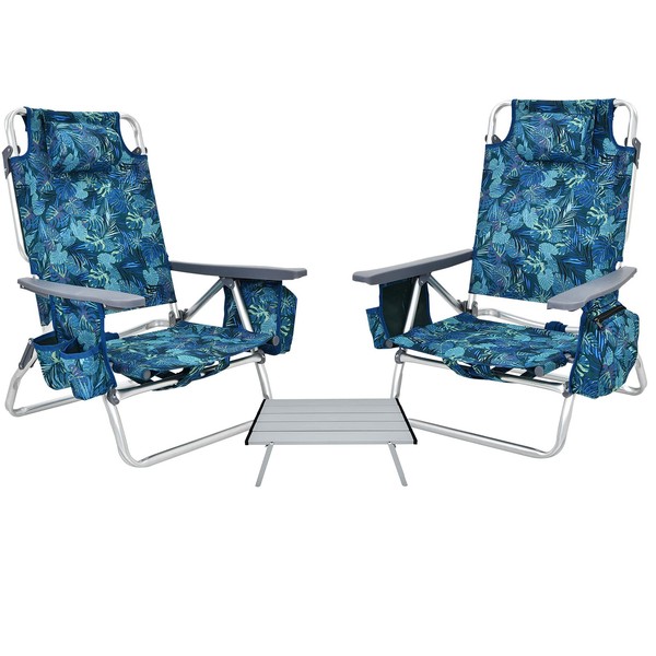 GYMAX Beach Chairs, 2-Pack Backpack Camping Chair with Armrest, Cooler