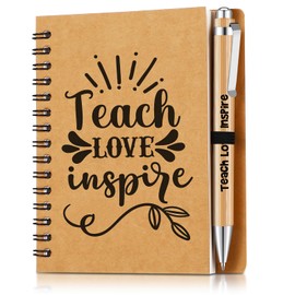 Dianelhall 2 Pcs Teacher Appreciation Gift Thank You Gift for Teacher Teach Love Inspire Notebook Ballpoint Pen Kraft Lined Notepad Gift for Teacher Coworker
