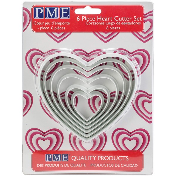 PME PNH2 Heart Cutters, Set of 6, White, 11 x