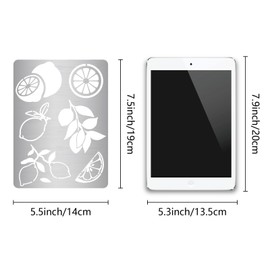 GORGECRAFT Lemon Stencil Orange Fruit Leaves Summer Metal Journal Template Reusable Stainless Steel Stencils for Painting on Wood Burning Wall Floor Engraving Pyrography Scrapbooking 7.5x5.5inch