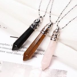 Nupuyai Energy Rose Quartz Healing Crystal Point Pendant Necklace for Women Men, Protection Hexagonal Pendant with Chain 58cm