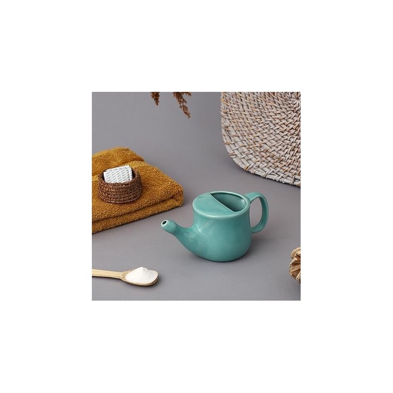 Ancient Impex Ceramic Neti Pot, Spill Proof with 5 Sachets