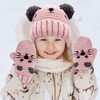 Girls Hats and Mittens Set Winter Knitted Pom Pom Bobble