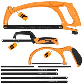 BEETRO Hacksaw Frame Set, 12’’ 10'' hacksaw and 6’’ Mini Hand Saw, Including Six Extra Flexible Blades, Cutting Tool for Metal, Wood, PVC Pipe