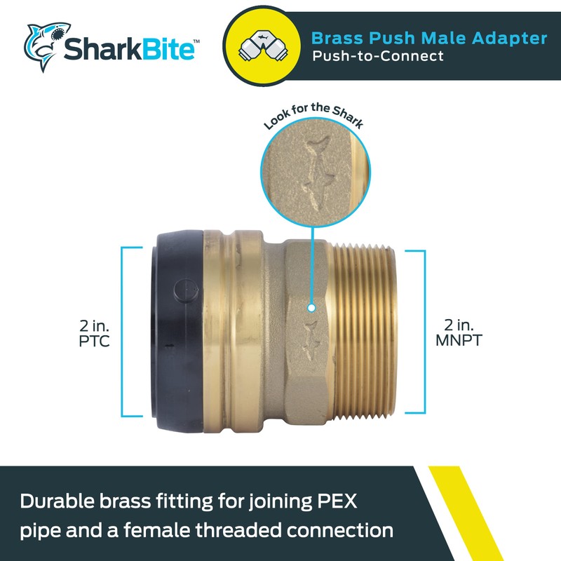 SharkBite 2 Inch MNPT Adapter, Push to Connect Brass Plumbing