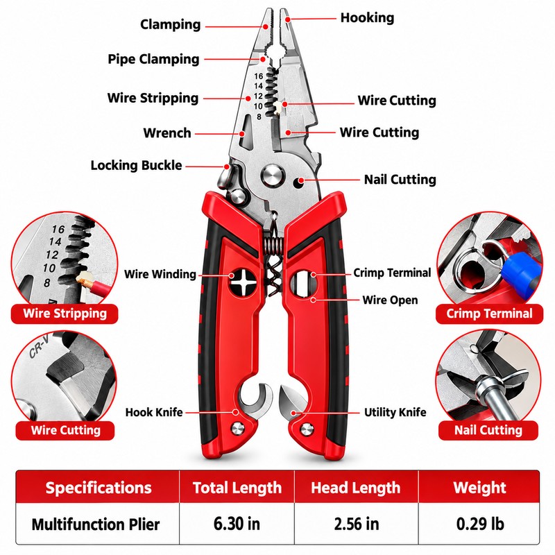 18-in-1 Electrician Pliers for Electrical Repair – Multifunction Wire Stripper,