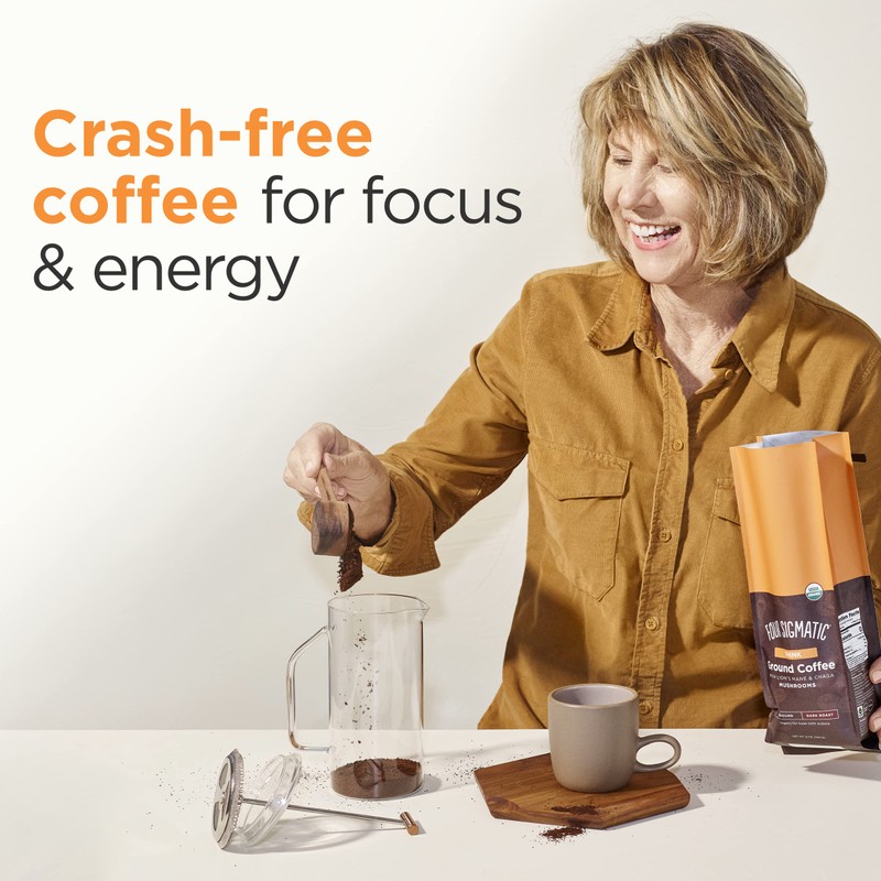 FOUR SIGMATIC Organic High Caffeine Lion's Mane Ground Coffee, 12