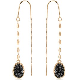 Black and Gold Earrings for Women - Black Earrings for Women Dangle, Black Drop Earrings for Women, Black Dangle Earrings for Women, Long Sparkly Earrings, Gold-Tone Simulated Druzy Earrings for Women