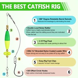 Santee Rig Catfish Float Rigs Catfishing Tackle Peg Floats with Rattles and Circle Hook 6/0 8/0 Santee Cooper Rig Catfishing Equipment