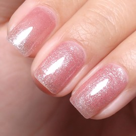 Ozzeal Glitter Gel Polish, Light Pink Iridescent Glitter Gel Nail Polish Sparkle Shimmer Summer Rainbow Soak Off LED UV for Art DIY Manicure 15ML