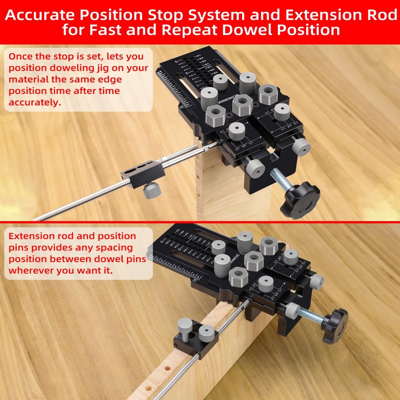 GOINGMAKE Dowel Jig Kit with Quick Positive Stop and Clamp,