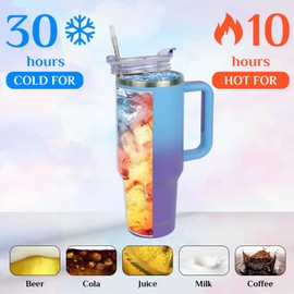 RivieraCup 40 oz Tumbler with Handle and Straw Lid,Insulated Cup Reusable Stainless Steel Water Bottle,Travel Mug Cupholder Friendly,Keeps Cold for 30 Hours & Hot for 10 Hours