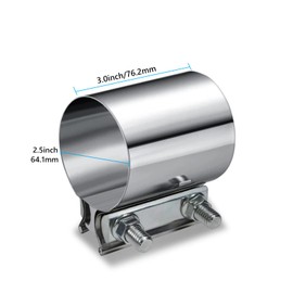 2 Packs 2.5 Inch (2 1/2") Butt Joint Exhaust Clamp Band Coupler Sleeve Stainless Steel for Exhaust Pipe,Muffler,Elbow and Exhaust Tubing Connection