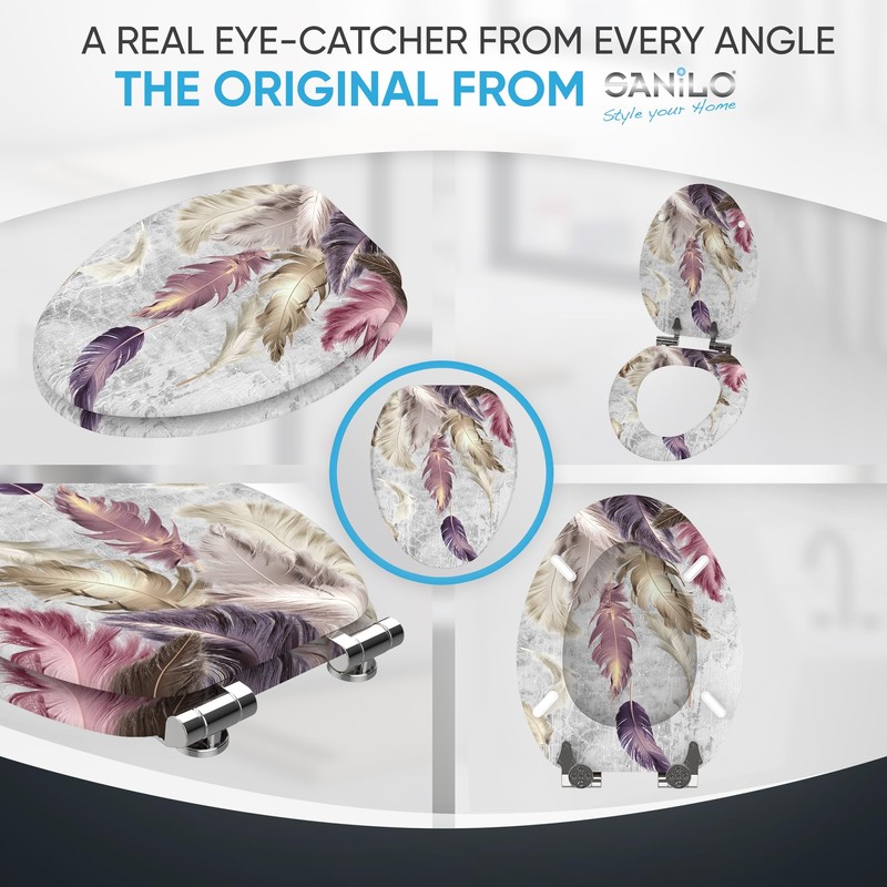 Sanilo Soft Close Toilet Seat ELONGATED, Quiet and Slow Close