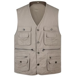 Nexstone Men's Casual Lightweight Outdoor Vest Work Fish Photo Cargo Safari Hiking Travel Vest With Pocket (Beige-L)