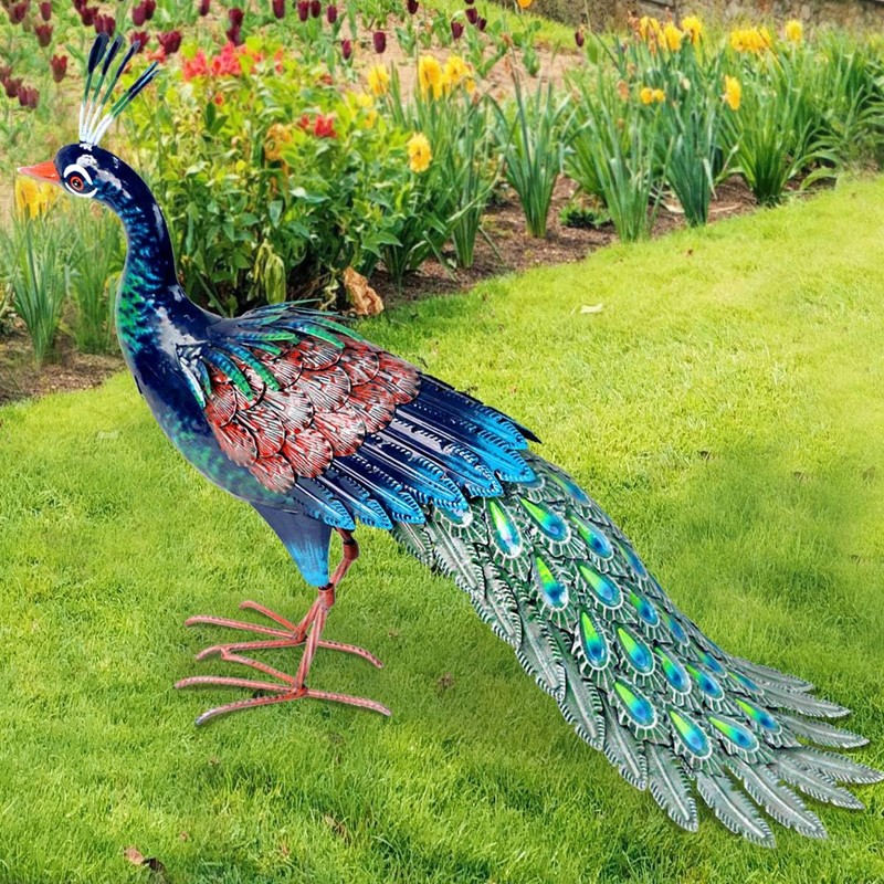 Kircust Metal Peacock Statue for Outdoor Decor - 24" L