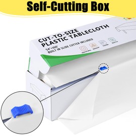 Smiry 54 Inch x 100 Feet Disposable Table Cover Roll, White Plastic Table Cloth in Cut-to-Size Box with Slide Cutter, Waterproof Rectangle Tablecloths for Parties, Weddings, Banquets, Outdoor