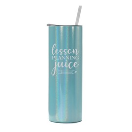20 oz Skinny Tall Tumbler Stainless Steel Vacuum Insulated Travel Mug Cup With Straw Lesson Planning Juice Teacher Funny (Light Blue Iridescent Glitter)