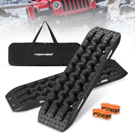 FieryRed Traction Boards Offroad, Recovery Boards with 2 Leashes and Carry Bag, 2Pcs Traction Mat Recovery Tracks for Sand Mud Snow Track Tire Ladder 4X4 (Black)