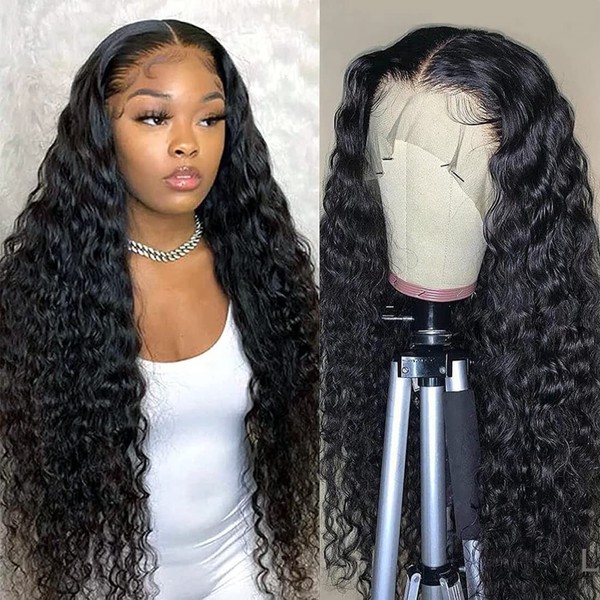 Amella Hair 13x4 Deep Wave Lace Front Wigs Human Hair Pre Plucked 150% Density Curly Hd Lace Frontal Wig Human Hair Deep Curly HD Transparent Lace Front Human Hair Wigs For Black Women (26 Inch)