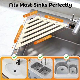 Volminex Sink Corner Drying Rack - Foldable Triangular Sink Sponge Holder, Dish Drying Rack Over the Sink, Kitchen Sink Accessories (White, 13.78" x 7.87")