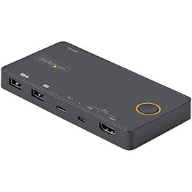 StarTech.com 2 Port Hybrid USB-A + HDMI & USB-C KVM Switch - Single 4K 60Hz HDMI 2.0 Monitor - Compact Desktop and/or Laptop HDMI KVM Switch - USB Bus Powered - Thunderbolt 3 Compatible (SV221HUC4K)
