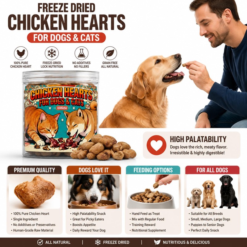 xixisusu Freeze Dried Chicken Hearts for Dogs and Cats -