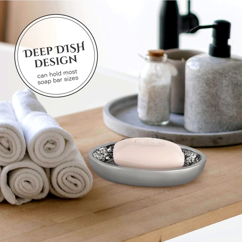 Crackled Glass Silver Bathroom Accessories Set - 6 Piece Bathroom