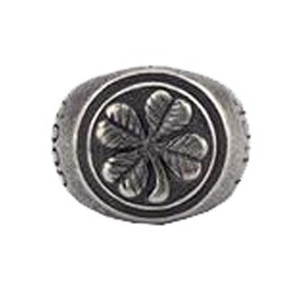 PAMTIER Men's Stainless Steel Four-Leaf Clover Good Luck Signet Ring High Polished Antique Silver Size 9