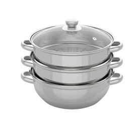 3-Tier Stainless Steel Steamer,Meat Vegetable Cooking Steamer Pot Multi Layer Stackable Kitchen Cookware,Large Steaming Pot Cookware for Steaming Veggie, Grains,Couscous, Pasta,Dumplings (Silver, 3-Tier,28cm)