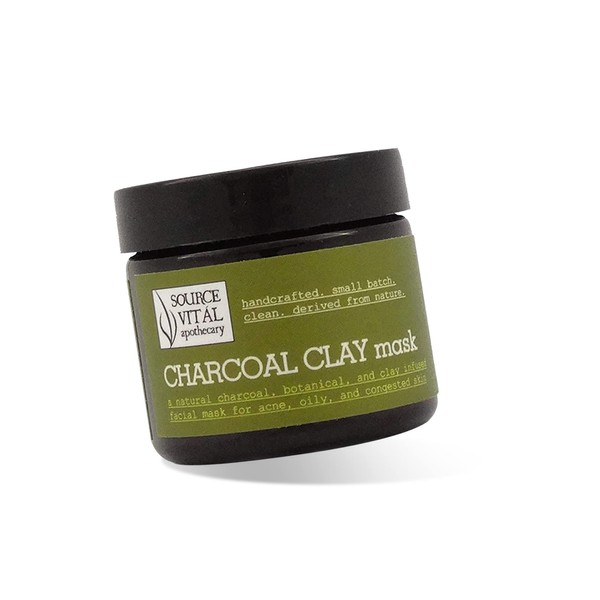 Charcoal Clay Mask by Source Vitál Apothecary | Spa Quality Face Mask for Deep Pore Cleansing Oily & Acne Skin | Purifies & Exfoliates with French Green Clay and Activated Charcoal | 2.2 oz. net wt.