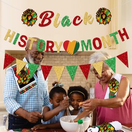 FHGG Glitter Black History Month Decorations Banner Supplies African American Banner Party Garland Decoration African BHM Worthwhile Commemoration Festival Holiday Afro Sign Party Supplies Decorations