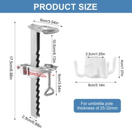 YGKYMVW Parasol Holder, Balcony, Parasol Stand, Portable Parasol Holder, Balcony Railing with Hanging Hook, Extended Umbrella Stand, Parasol for Railings, Patios, Tables, Chairs