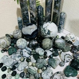 Wholesale Natural Moss Agate Crystal Wand Tower Teardrop Sphere High Quality Feng Shui Inspired Spiritual Quartz for HealingColor: Moss Agate Teardrop, Size: One Size