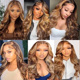 Highlight Bundles Human Hair Ombre Brown Honey Blonde Body Wave Bundles P4/27 Human Hair Bundles 24 26 28 Inch Two Tone Blonde Bundles Mixed With Brown Bundles Human Hair Extensions