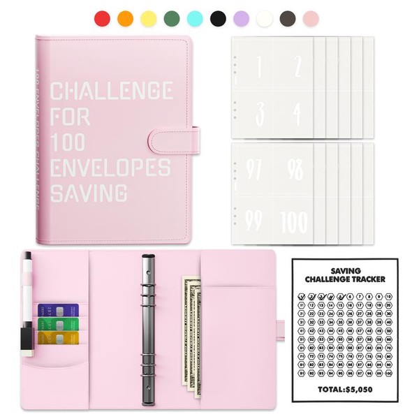 100 Envelopes Money Saving Challenge Binder Budget Planner, Budget Book