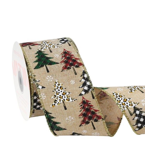 VATIN Christmas Ribbon, 10 Pack, 2.5 Inch Width, Natural Linen-Look