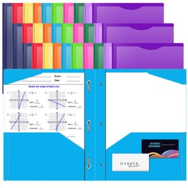 Briartw 30 Pack Coloured File Folders with Clear Front Pocket, 2 Pockets and 3 Prongs, Heavy Duty Plastic Pocket Folder with Prongs for Stationery, 2 Card Slots, Pocket Folders