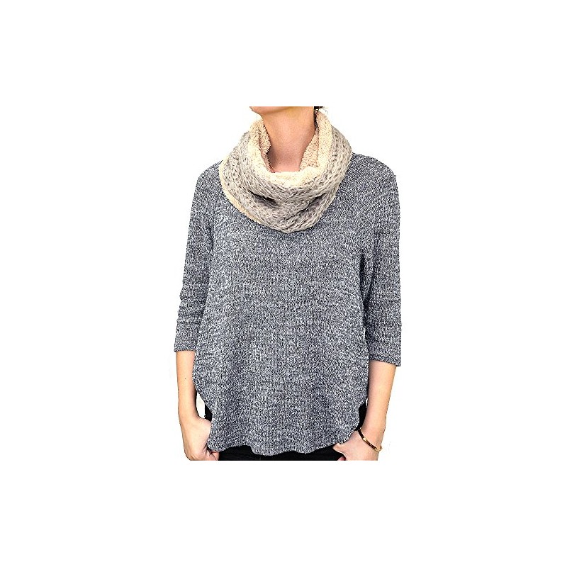 Fluffy Faux Fur & Crochet Double Layer Neck Scarf (Gray)