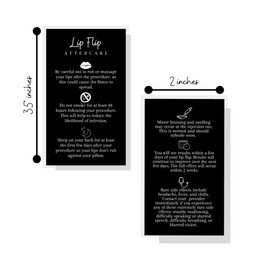 Lip Flip Aftercare Card | 50 Pack | Physical Printed 2x3.5” inches Business Card Size | Lip Filler Injections | Black with White Design