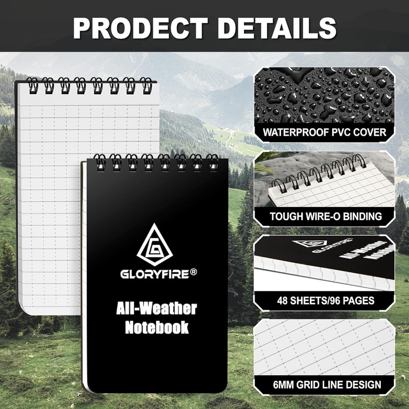 GLORYFIRE Waterproof Notebook All Weather Shower Pocket Tactical Notepad with