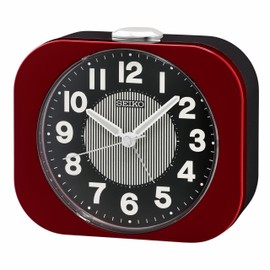 Seiko QHE206RLH Non Ticking Bedroom Alarm Clock, Metallic Red, 3.9 x 4.4 Inches