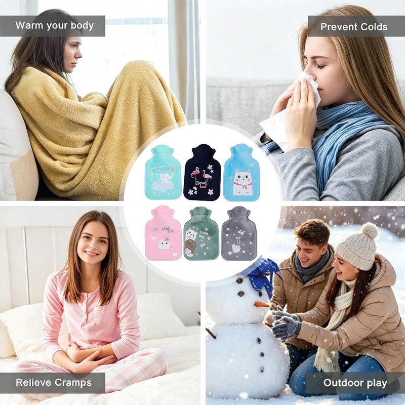 6 Pcs Mini Hot Water Bottles with Covers, Small Hot