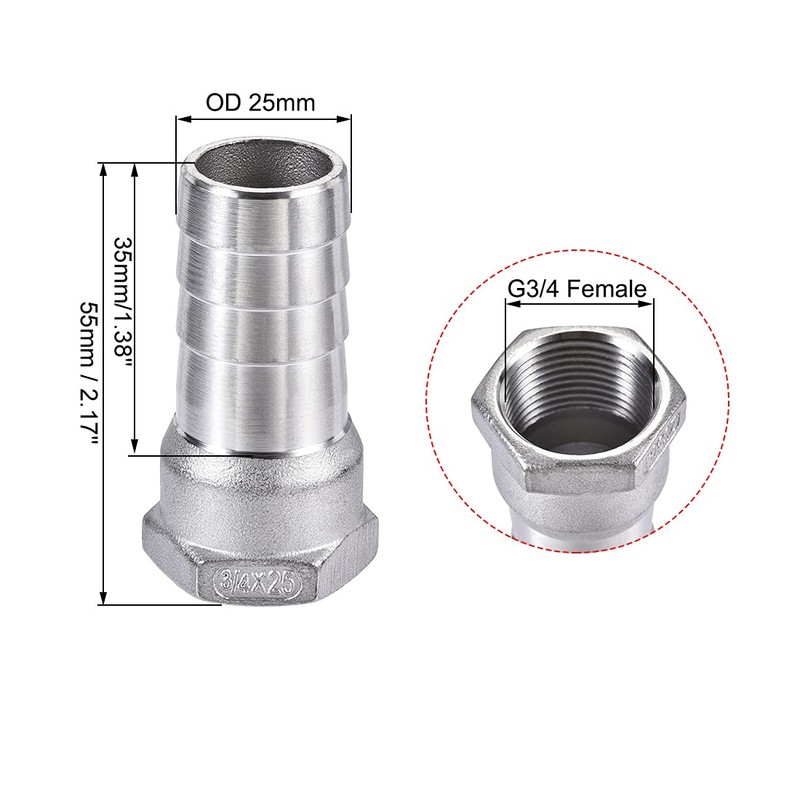 sourcing map 304 Stainless Steel Hose Barb Fitting Coupler, 25mm