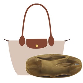 Purse Organizer Insert for Longchamp Bag and More, Ultra-light Women Tote Bag Organizer Insert with Soft Inner and Bottle Holder, Keep Your Handbag Tote Neat(White-NO compartment, L)